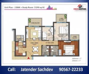 2BHK + Study Room Apartment/Flat for sale in Hero Homes Sector 88 Mohali