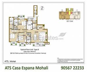 3BHK +Servant Room Flat With Best Facilities At ATS CASA Espana Sector 121 Mohali.